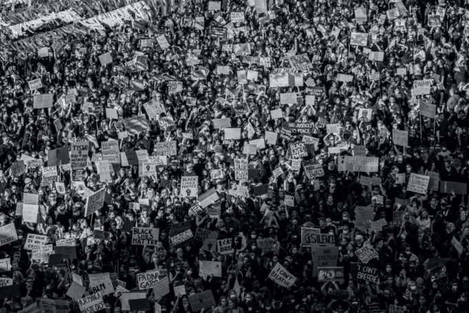 Image of a protest on a street.
