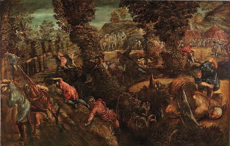 A painting of people in a fieldDescription automatically generated