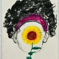 A drawing of a person's face with a flower Description automatically generated