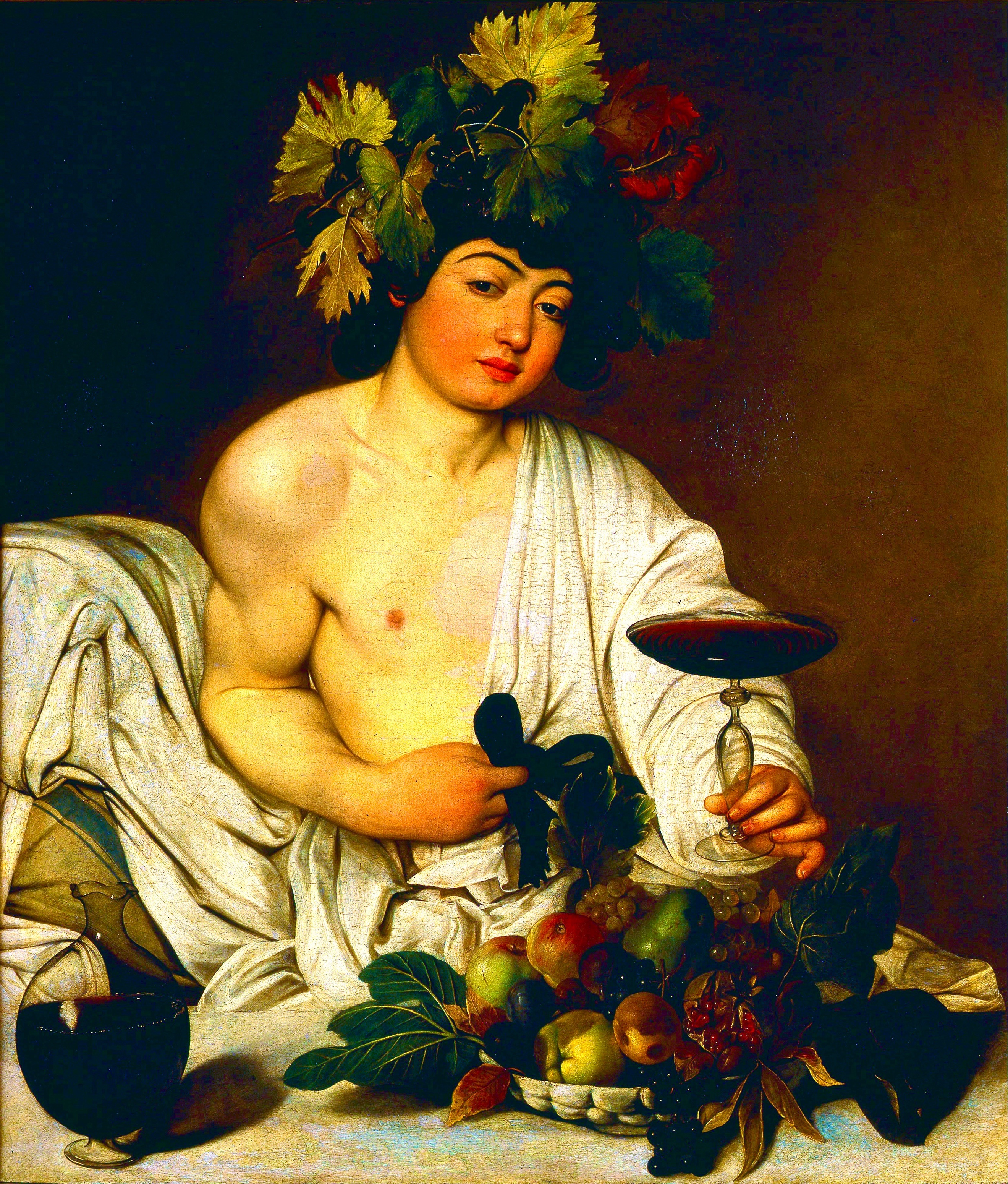 A painting of a person holding a glass of wine Description automatically generated