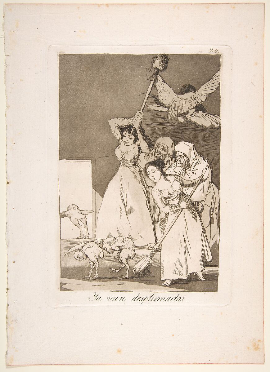 Plate 20 from "Los Caprichos": There they go plucked (i.e. fleeced) (Ya van desplumados), Goya (Francisco de Goya y Lucientes) (Spanish, Fuendetodos 1746–1828 Bordeaux), Etching, burnished aquatint, drypoint