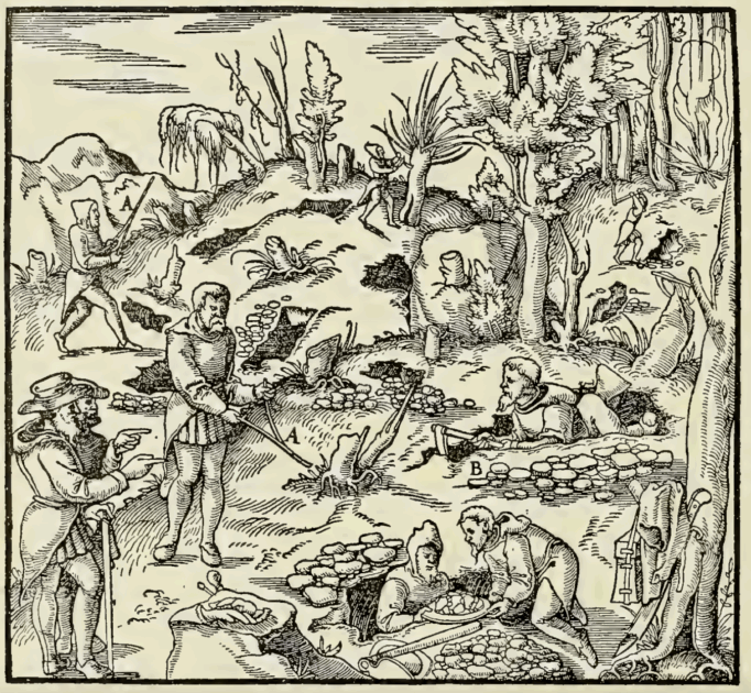 A drawing of people in a forest AI-generated content may be incorrect.