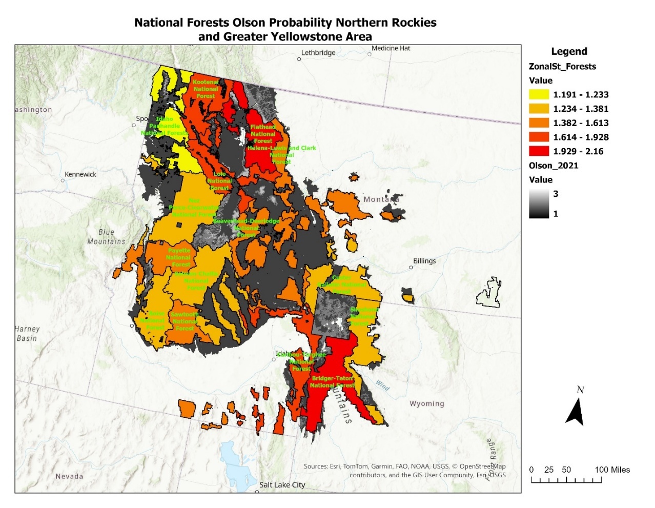 A map of the national forest Description automatically generated